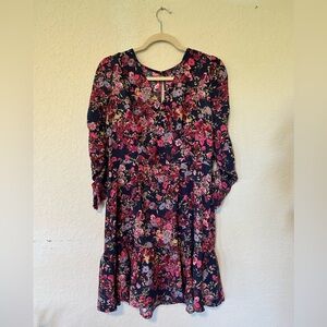 Femenine Boho Scoop Scrunched Sleeve Floral Printed Mini Dress Size L